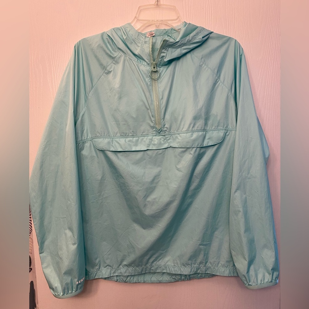 Women's Light Blue Windbreaker Jacket with large front pocket